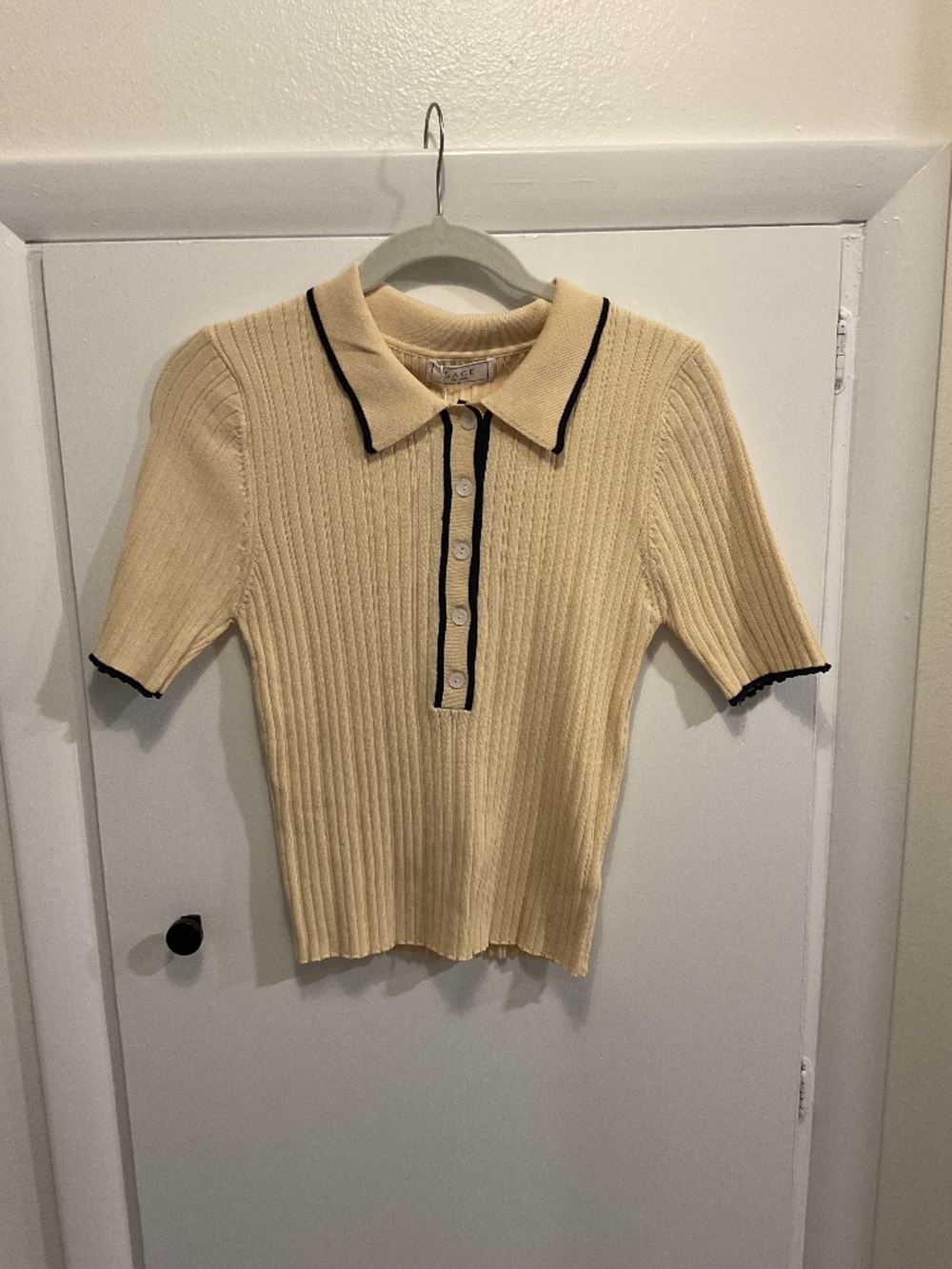 Sage The Label Light Sweater, Light Yellow and Navy Color, Size Medium